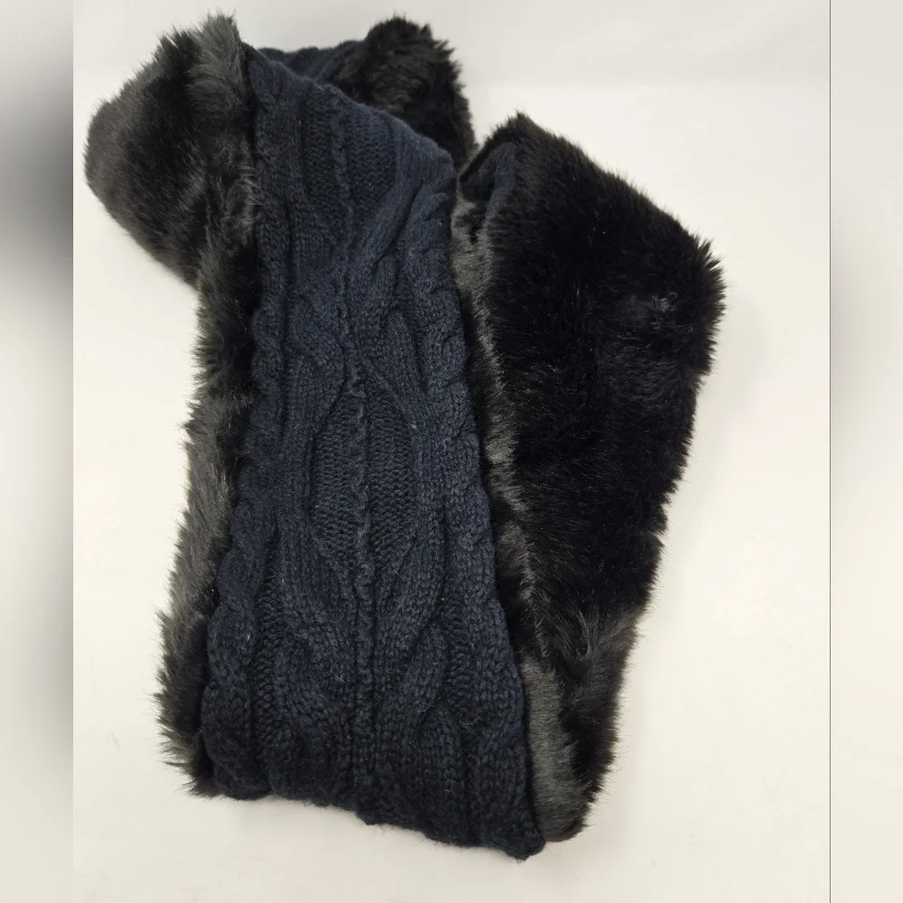 JUICY COUTURE BLACK FAUX FUR INFINITY SCARF CABLE KNIT INTERIOR WINTER WOMEN OS